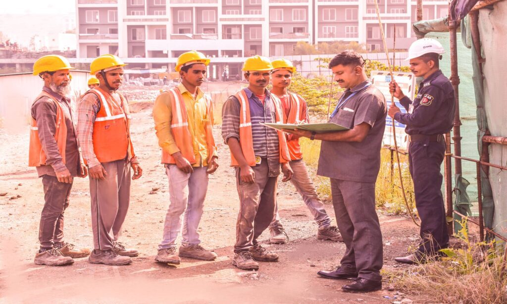 "Construction Site Security Supervisor Ensuring Labor Safety and Registering Entries